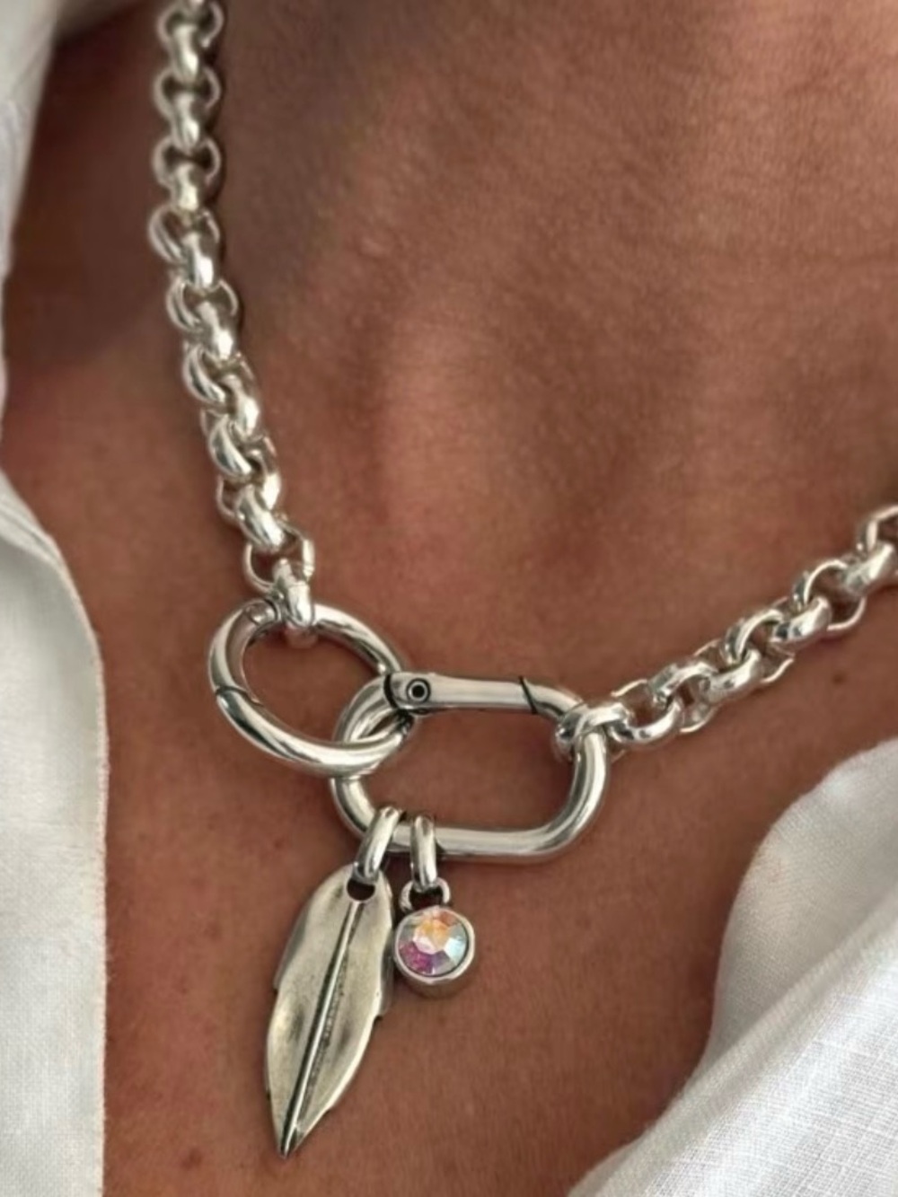 Silver Leaf Charm Toggle Necklace - Silver